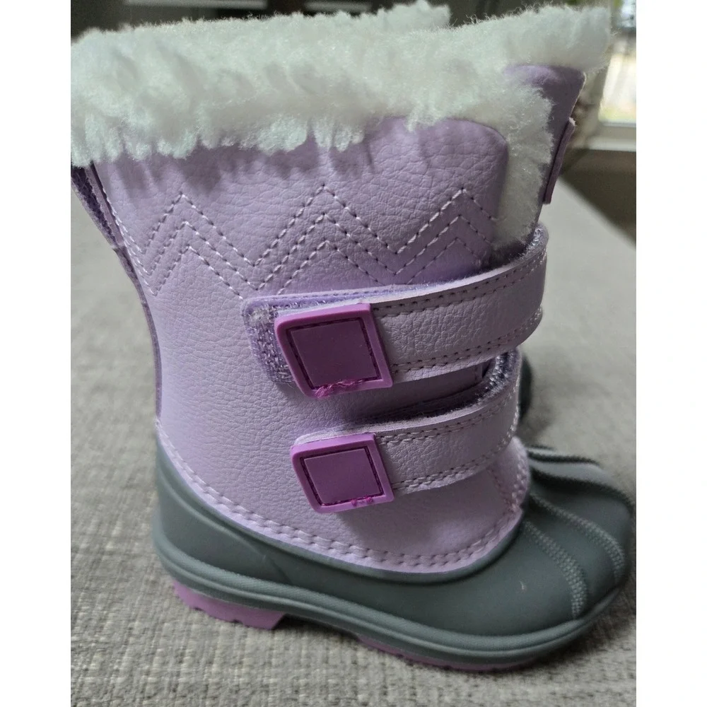 Cat & Jack Toddler Girls Purple Grey Faux Fur Snow Boots Size 5 Duck Boots
